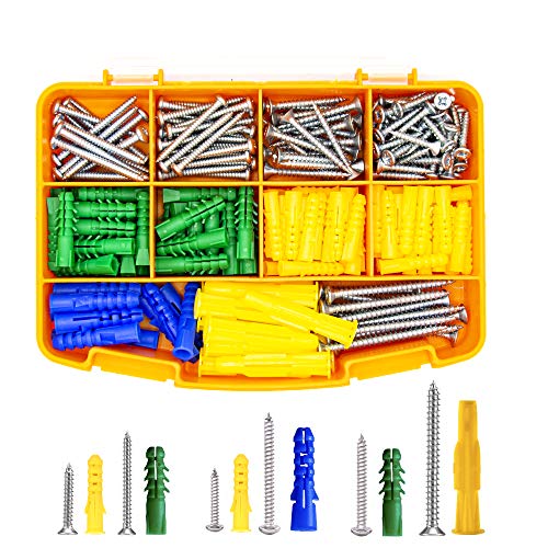 Anclas  | Anclajes de Pared Premium de Yeso con Tornillos de Pared – Kit de Anclajes y Tornillos – Set de 260 Piezas – Kit de Colgado de Pared – Anclajes de Plástico Variados y Tornillos de Montaje para Concreto y Estuco Seco – Anclajes para Estantes Anclas Anclas