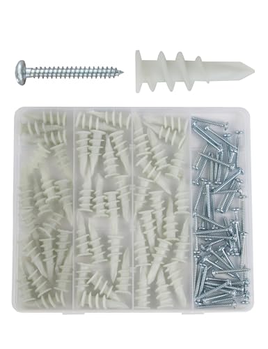 Anclas  | Anclajes para Drywall – Anclajes de Pared para Drywall – Kit de 104 Piezas de Anclajes y Tornillos de Alta Resistencia para Drywall – Anclajes Autoperforantes para Drywall – Anclajes para Sheetrock – Anclajes para Paredes Huecas – Tornillos #8 X 1-2/5” de 75Lb. Anclas Anclas