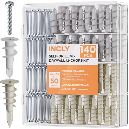 Anclas  | Kit de 140 Piezas de Anclajes para Yeso Auto-perforantes, 2 Tamaños: 70 Anclajes de Plástico para Yeso y 70 Tornillos Philips en un Estuche, Anclajes para Sheetrock Auto-perforantes, 13X42Mm, 15X33Mm. Anclas Anclas