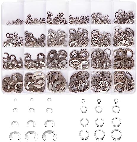 Anillos de retención  | Juego de 327 Piezas de E-Clips, Anillos Retenedores Circlip (1.2Mm-1Mm) y C-Clips, Anillos Retenedores Externos, Kit de Anillos Snap Circlip 34 de Acero Inoxidable (M3-M14), 24 Tamaños. Anillos de retención Anillos de retención