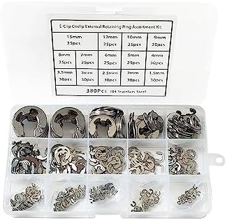 Anillos de retención  | Kit de 38 Piezas de E-Clip, Anillo Retenedor Externo Circlip, 34 Anillos Snap de Acero Inoxidable, Clips Retenedores, Juego de Variedad de 14 Tamaños: 1.5/2/2.5/3/3.5/4/5/6/7/8/9/10/12/15 mm. Anillos de retención Anillos de retención