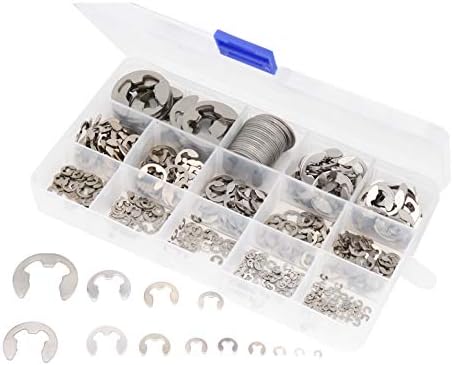 Anillos de retención  | Kit de surtido de anillos de retención externos E Clip Métrico, 390 piezas, kit de surtido de anillos de snap E-Clip de acero inoxidable 304 en 14 tamaños (1.5 mm – 15 mm), kit de surtido de anillos de retención externos E Clip. Anillos de retención Anillos de retención