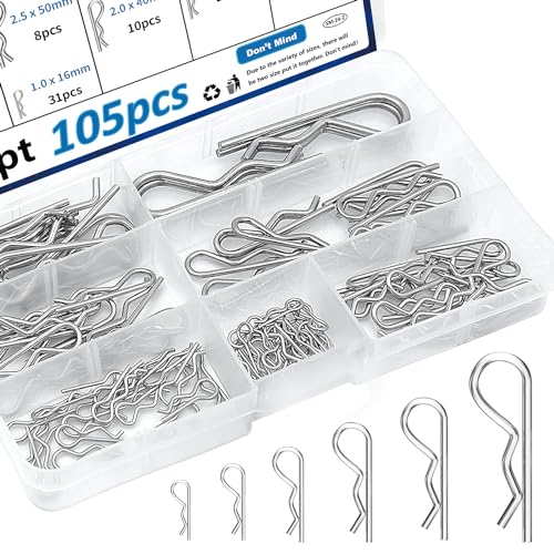 Clavos  | 105 Piezas 7 Tamaños Pasadores de Cotter de Acero Inoxidable 304 Clip de Pasador de Enganche, Pasador de Cotter Utilizado para el Sistema de Bloqueo de Pasador de Enganche, Camiones, Reparación de Motores en Clips y Pasadores de Remolque. Clavos Clavos