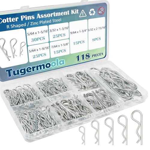 Clavos  | Kit de 118 Piezas de Pasadores de Cotter en 6 Tamaños – Pasadores en Forma de R de Acero Galvanizado – Juego de Pasadores de Enganche y Pasadores de Cotter Ola010-118 Clavos Clavos