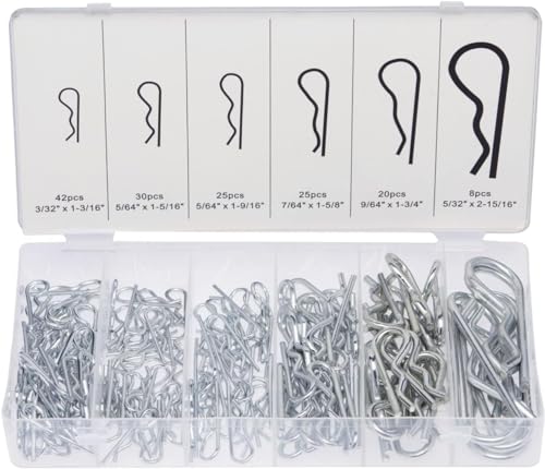 Clavos  | Kit de surtido de pasadores de seguridad 50457A, 150 piezas de clips de acero galvanizado, pasadores de seguridad pequeños para uso en sistema de bloqueo de pasadores de enganche, pasadores de seguridad surtidos, kit de surtido de pasadores de pelo, clips en R. Clavos Clavos