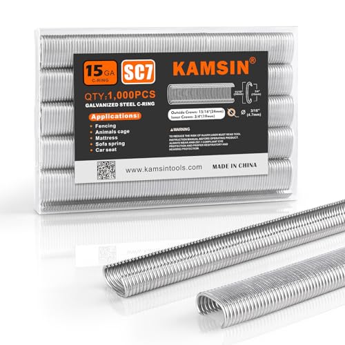 Elementos de sujeción agrupados  | Kamsin Sc7 Grado 15 Anillas de Acero Galvanizado de 3/4 Pulgadas, Grampas en C Forma, Grampas para Cerdo, 1,000 Paquete (1,000 Piezas de Acero Galvanizado) Elementos de sujeción agrupados Elementos de sujeción agrupados