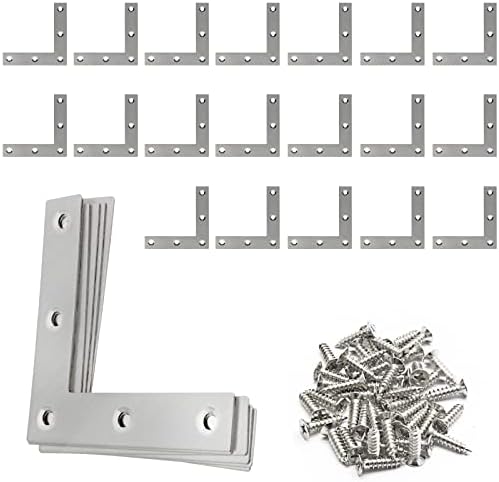 Frenos  | 2 Piezas de Soporte en L Plano de Esquina 6Mm x 6Mm (2.4″ x 2.4″) Soporte en L Plano de Acero Inoxidable con Placas de Reparación y Tornillos para Marcos, Muebles y Gabinetes. Frenos Frenos