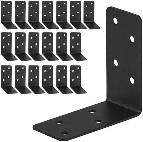 Frenos  | 20 Pcs Soporte en L, Esquina de Acero de 3″X3″X1.5″ de Alta Resistencia, Soporte de Estante de Acero de 2 mm, Soportes de Ángulo Recto Negros, Soporte en L de 90 Grados para Muebles, Cama, Madera, Soportes de Estante Frenos Frenos