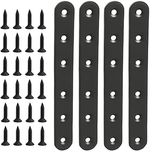 Frenos  | 4 Piezas de Soportes Planos Rectos Negros de Acero Inoxidable, Placas de Reparación de Alta Resistencia de 155 mm x 2 mm para Madera y Metal, Soporte de Unión, Incluye Tornillos Frenos Frenos