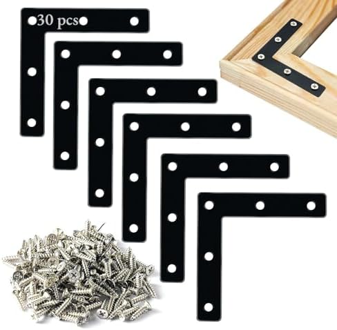 Frenos  | Esquinas Planas, 20 Pcs 3.15X3.15″ L Soportes de Ángulo Recto, Placas de Reparación Planas para Marcos de Madera, Camas, Mesas, Gabinetes, Sillas, Soportes de Unión con 100 Pcs Tornillos, Negro Frenos Frenos