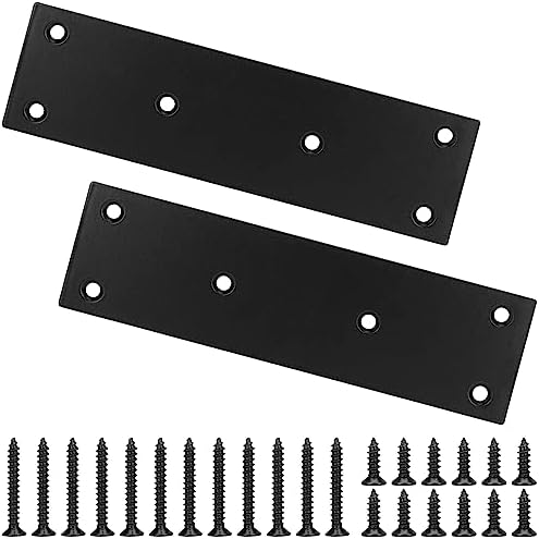 Frenos  | Placa de reparación, soporte de metal acero plano recto, placa de unión doble ancha negra para fijación y sujeción de muebles de madera con 2 juegos de tornillos de diferentes longitudes (48×169 mm, paquete de 2) Frenos Frenos