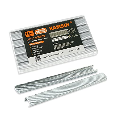 Grampas  | Grampas en C Sc760 de 16 Ga, 1/2″ de corona interna, 5/8″ de corona externa, grampas en anillo de cerdo, grampas en C de acero galvanizado, grampas encoladas para pistola de grapas, 1,000 piezas/paquete. Grampas Grampas