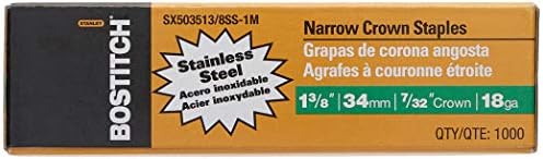 Grampas  | Sx503513/8Ss-1M 1-3/8″ Pierna 18-Gauge Grapas de Corona Estrecha de Acero Inoxidable de 7/32″ (1000) Grampas Grampas