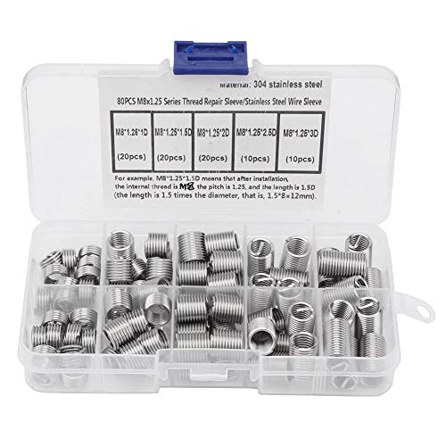 Insertos roscados  | Kit de inserciones helicoidales de acero inoxidable de 80 piezas M8X1.25 para roscas. Insertos roscados Insertos roscados