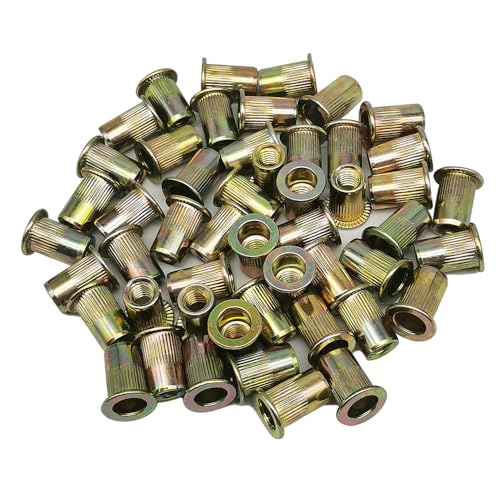 Insertos roscados  | Paquete de 50 Tuercas Remachables M6 de Acero al Carbono con Cabeza Plana, Inserto Roscado, Acabado Galvanizado, Kit de Rivnut Nutsert (50, M6) Insertos roscados Insertos roscados