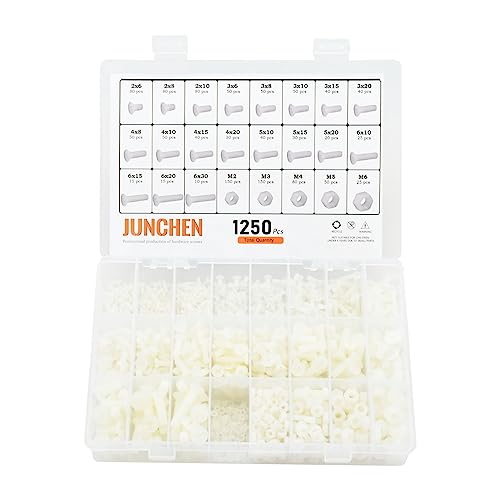 Juegos de assortimento de tuercas y tornillos  | 125 Piezas de Tornillos, Tuercas y Pernos Phillips de Cabeza Plana Blancos, Juego de Tuercas y Pernos de Nylon Plástico Métrico de Rosca Completa M2, M3, M4, M5, M6 Juegos de assortimento de tuercas y tornillos Juegos de assortimento de tuercas y tornillos