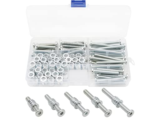 Juegos de assortimento de tuercas y tornillos  | 35 Juegos de Inserciones Roscas de 1/4×13Mm, Tuercas y Tornillos, Kit de Surtido, Tuerca de Mueble con Cabeza Hexagonal (Con Tornillo), 5 Tamaños, Acero al Carbono (Galvanizado), Plata Juegos de assortimento de tuercas y tornillos Juegos de assortimento de tuercas y tornillos