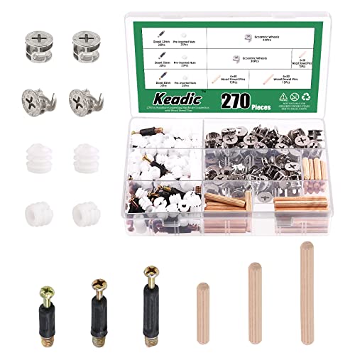 Juegos de assortimento de tuercas y tornillos  | Keadic 27 Piezas 3 en 1 Juego de Tuercas de Cerradura Cam y Clavos de Madera para Conexiones de Muebles, Tornillos, Pernos, Sujetadores y Conectores para Armarios, Cajones, Cómodas, Vestidores y Paneles de Muebles (Plata) Juegos de assortimento de tuercas y tornillos Juegos de assortimento de tuercas y tornillos