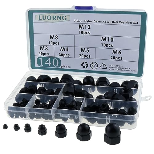 Juegos de assortimento de tuercas y tornillos  | Kit de 14 Piezas de Tapas Protectores Hexagonales Negras M3, M4, M5, M6, M8, M1, M12 – Juego de Tuercas en Forma de Cúpula de Nylon para Proteger Roscas, Varillas, Pernos y Tornillos de Forma Hexagonal. Juegos de assortimento de tuercas y tornillos Juegos de assortimento de tuercas y tornillos