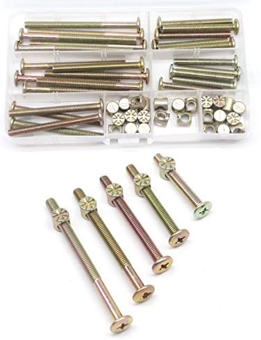 Juegos de assortimento de tuercas y tornillos  | Kit de Surtido de 25 Pernos de Cabeza Phillips M6 con Tuercas de Barril para Sillas, Muebles, Repuestos para Camas Literas y Cunas, M6X45Mm/ 55Mm/ 65Mm/ 75Mm/ 85Mm Galvanizados. Juegos de assortimento de tuercas y tornillos Juegos de assortimento de tuercas y tornillos