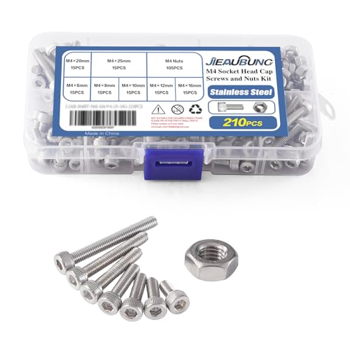 Juegos de assortimento de tuercas y tornillos  | Kit de surtido de tornillos y tuercas de cabeza hexagonal con socket M4 X 6/8/1/12/16/2/25 mm, con 1 llave, 34 de acero inoxidable, completamente roscados, tornillos de repuesto, kit de surtido de 21 piezas. Juegos de assortimento de tuercas y tornillos Juegos de assortimento de tuercas y tornillos