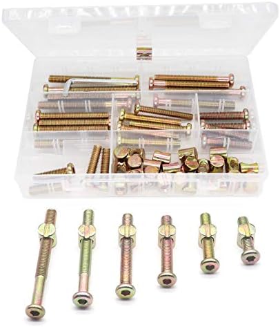 Juegos de assortimento de tuercas y tornillos  | Tornillos de cuna M8 de 30 mm, 60 piezas de tornillos de cabeza hexagonal con casquillo y tuercas de barril, kit de tornillos de muebles M8 de 30 mm/40 mm/50 mm/60 mm/70 mm/80 mm y tuercas de barril. Juegos de assortimento de tuercas y tornillos Juegos de assortimento de tuercas y tornillos