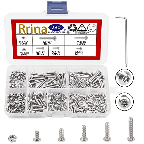 Juegos de tornillos y pernos  | 34 Tornillos de Seguridad de Cabeza de Botón de Acero Inoxidable Torx, Juego de Tornillos Resistentes a Manipulaciones, Tuercas y Llave (M3) Juegos de tornillos y pernos Juegos de tornillos y pernos