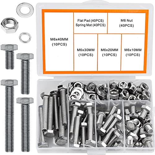 Juegos de tornillos y pernos  | Conjunto de 4 pernos y tuercas de acero inoxidable M6 34 con arandela plana, rosca completamente mecanizada de 4 mm, 3 mm, 2 mm y 1 mm, surtido de tornillos de cabeza plana de alta resistencia. Juegos de tornillos y pernos Juegos de tornillos y pernos