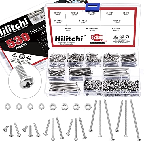 Juegos de tornillos y pernos  | Hilitchi Kit de Surtido de Tornillos de Máquina #4-4 de 53 Piezas, 34 Tornillos de Cabeza Pan Phillips de Acero Inoxidable, Kit de Tuercas y Arandelas Planas M3 con Estuche de Almacenamiento Juegos de tornillos y pernos Juegos de tornillos y pernos