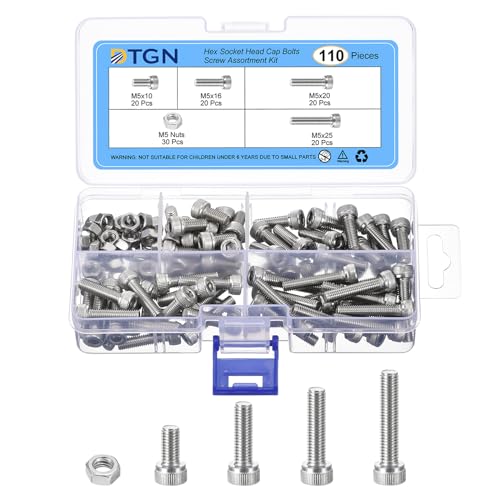 Juegos de tornillos y pernos  | Juego de 110 Piezas de Tornillos Métricos M5, Kit de Tuercas y Tornillos, Tornillos de Cabeza Hexagonal de Acero Inoxidable 304 M5X10/16/20/25Mm para Impresión 3D y Proyectos de DIY Juegos de tornillos y pernos Juegos de tornillos y pernos