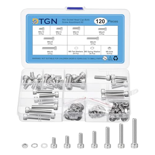 Juegos de tornillos y pernos  | Juego de 120 Piezas de Tornillos Métricos, Kit de Pernos y Tuercas M6, Tornillos de Cabeza Hexagonal de Acero Inoxidable 304 M6X10/12/16/20/25/30/35Mm con Arandela Juegos de tornillos y pernos Juegos de tornillos y pernos