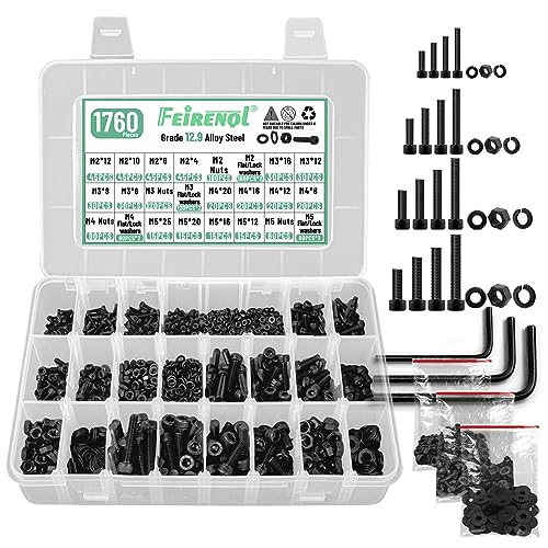 Juegos de tornillos y pernos  | Juego de 176 Piezas de Tornillos Métricos M2 M3 M4 M5, Kit de Tornillos y Tuercas de Acero Aleado Grado 12.9 con Cabeza Hexagonal, Juego de Tuercas y Tornillos Métricos con Arandelas Planas y de Bloqueo, Incluye 4 Llaves Allen. Juegos de tornillos y pernos Juegos de tornillos y pernos