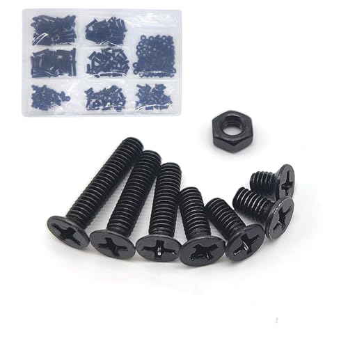 Juegos de tornillos y pernos  | Juego de 3 Piezas de Tornillos y Tuercas de Cabeza Plana M4, Tornillos Phillips de Cabeza Avellanada Negros y Kit de Asortimento de Tuercas Hexagonales, M4 X 6Mm/ 8Mm/ 10Mm/ 12Mm/ 16Mm/ 18Mm/ 20Mm Juegos de tornillos y pernos Juegos de tornillos y pernos