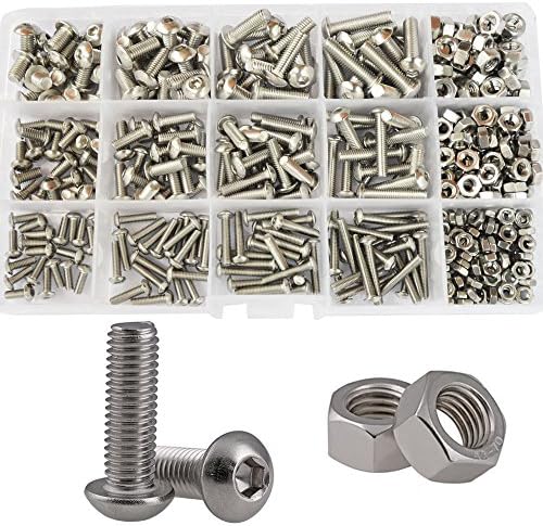 Juegos de tornillos y pernos  | Juego de tornillos de cabeza hexagonal con rosca métrica, tornillos de máquina con llave Allen, tuercas y kit de surtido de hardware estándar de 434 piezas, 34 de acero inoxidable M3 M4 M5. Juegos de tornillos y pernos Juegos de tornillos y pernos