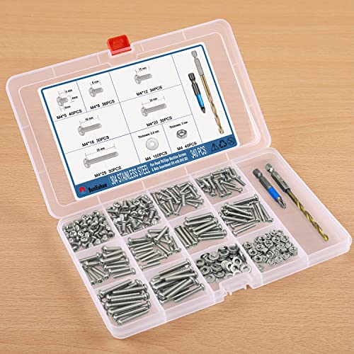 Juegos de tornillos y pernos  | Juegos de Tornillos y Tuercas – Kit de 34 Piezas de Tuercas y Tornillos de Acero Inoxidable, Tornillos de Cabeza Phillips M4 con Estuche para Manijas de Gabinete, Cajón, Armario y Caja de Salida. Juegos de tornillos y pernos Juegos de tornillos y pernos