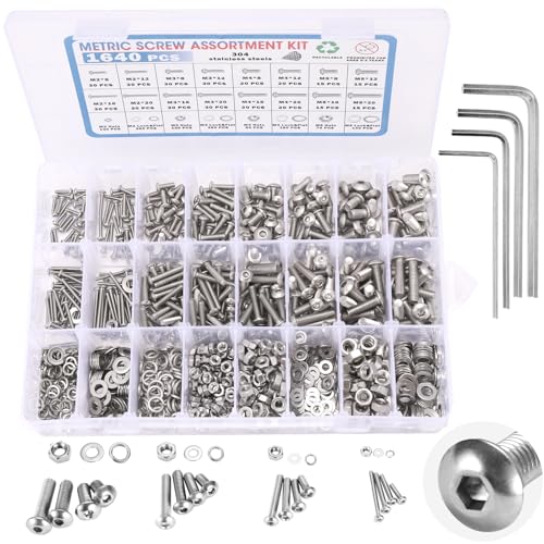 Juegos de tornillos y pernos  | Kit de 164 Piezas de Tornillos Métricos – Asortimento de Tornillos de Máquina de Acero Inoxidable, Tuercas, Arandelas de Seguridad y Arandelas Planas. Incluye Tornillos de Cabeza Hexagonal M2, M3, M4, M5 y Juego de Tuercas. Juegos de tornillos y pernos Juegos de tornillos y pernos