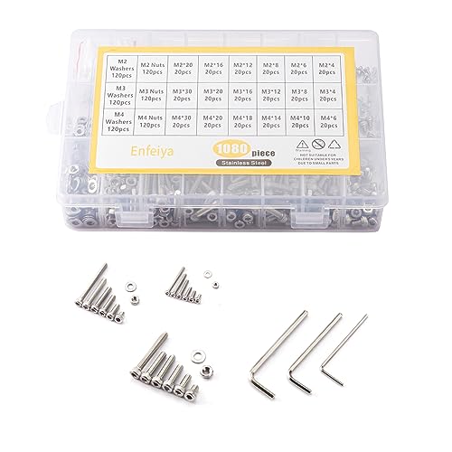 Juegos de tornillos y pernos  | Kit de 18 Piezas de Tuercas y Tornillos Hexagonales Internos M2/M3/M4, 41 Tornillos Métricos de Acero Inoxidable con Cabeza Avellanada, Juego Variado de Tuercas, Tornillos y Arandelas Planas, Rosca Gruesa, Rosca Totalmente Mecánica. Juegos de tornillos y pernos Juegos de tornillos y pernos