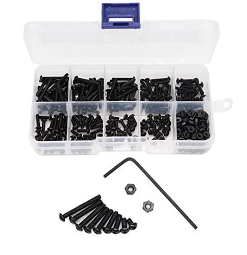 Juegos de tornillos y pernos  | Kit de 280 Piezas de Tornillos de Cabeza Hexagonal M2.5 y Tuercas Hexagonales Negras M2.5 con Llave Allen, 4Mm/ 6Mm/ 8Mm/ 10Mm/ 12Mm/ 14Mm/ 16Mm/ 18Mm/ 20Mm Juegos de tornillos y pernos Juegos de tornillos y pernos