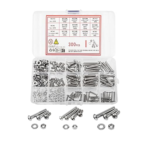 Juegos de tornillos y pernos  | Kit de 3 Piezas de Tornillos de Cabeza de Botón, Tuercas y Arandelas Planas, M3/M4/M5 en Acero Inoxidable, Tornillos de Cabeza Hexagonal, Tuercas, Tornillos y Juego de Arandelas de Seguridad. Juegos de tornillos y pernos Juegos de tornillos y pernos