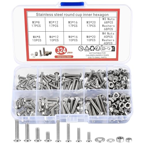 Juegos de tornillos y pernos  | Kit de 324 Piezas de Tornillos Métricos, Juego de Tornillos, Tuercas y Arandelas Métricas, Tornillos de Cabeza Hexagonal M3 M4, Tuercas, Tornillos y Arandelas Planas, Tornillos de Máquina de Cabeza Hexagonal. Juegos de tornillos y pernos Juegos de tornillos y pernos