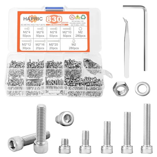 Juegos de tornillos y pernos  | Kit de 83 Piezas de Tornillos M2 – Asortimento de Tornillos M2 de 24Mm/6Mm/8Mm/1Mm/12Mm/16Mm/2Mm – Kit de Tornillos de Máquina Métricos, Conjunto de 34 Tornillos de Cabeza Hexagonal de Acero Inoxidable, Tuercas, Pernos y Arandelas. Juegos de tornillos y pernos Juegos de tornillos y pernos