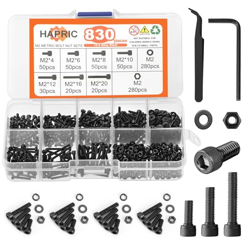 Juegos de tornillos y pernos  | Kit de 83 Piezas de Tornillos M2, Asortimento de Tornillos M2 de 24Mm/6Mm/8Mm/1Mm/12Mm/16Mm/2Mm, Kit de Tornillos de Máquina, Tornillos de Cabeza Hexagonal con Enchufe de Acero Aleado 12.9, Conjunto de Tuercas, Tornillos y Arandelas con Recubrimiento de Zinc Negro. Juegos de tornillos y pernos Juegos de tornillos y pernos