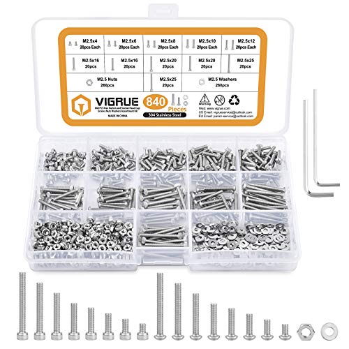 Juegos de tornillos y pernos  | Kit de 840 Piezas de Tornillos de Cabeza Hexagonal y de Casquillo M2.5 X 4/6/8/10/12/16/20/25Mm con Tuercas, Arandelas y Caja de Almacenamiento Juegos de tornillos y pernos Juegos de tornillos y pernos