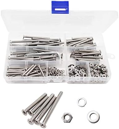 Juegos de tornillos y pernos  | Kit de surtido de tornillos de máquina Phillips de cabeza plana avellanada M3 M4 M5 M6, tuercas hexagonales, arandelas planas y arandelas de resorte de acero inoxidable 304 (340 piezas M4 X 30/35/40/45/50 mm) Juegos de tornillos y pernos Juegos de tornillos y pernos