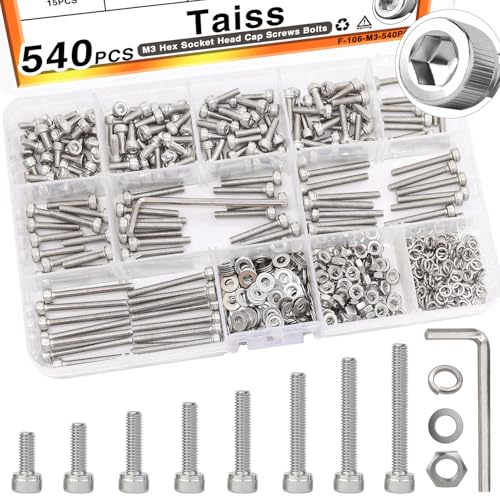 Juegos de tornillos y pernos  | Kit de Tornillos M3 de 540 Piezas, 8 Tamaños M3 X 6Mm/8Mm/10Mm/12Mm/16Mm/20Mm/25Mm/30Mm, Tornillos de Cabeza Hexagonal de Acero Inoxidable 304 con Arandelas y Tuercas, Tornillos Métricos Pequeños. Juegos de tornillos y pernos Juegos de tornillos y pernos