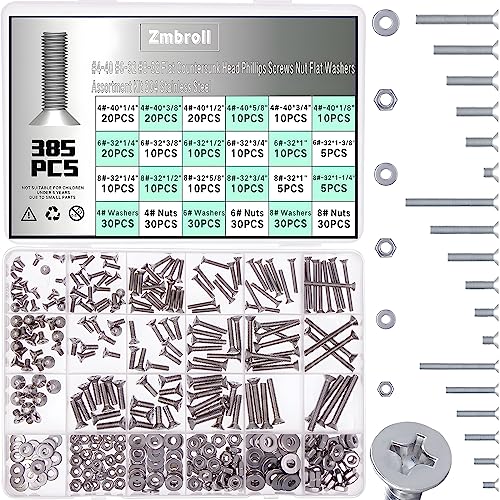 Juegos de tornillos y pernos  | Tornillos de Cabeza Plana #4-4 #6-32 #8-32 Tuercas de Acero Inoxidable, Pernos, Arandelas, Kit de Surtido, Sujetadores Phillips, Tornillos Countersunk, Kit de Tuercas para Electricistas, Tornillos Pequeños, Tornillos de Montaje. Juegos de tornillos y pernos Juegos de tornillos y pernos