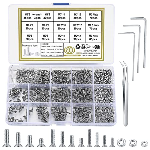 Juegos de tornillos y pernos  | Tornillos de Cabeza Plana con Casquillo, Tornillos de Acero Inoxidable con Cabeza Hexagonal Countersunk, Kit de Surtido de Tornillos de Máquina con Tuercas, Tornillos de Conducción Allen, M2/M2,5/M3, 1/4″ 5/16″ 3/8″ 1/2″ Sujetadores Juegos de tornillos y pernos