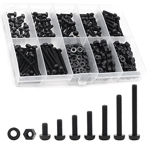 Juegos de tornillos y pernos  | Tornillos de Cabeza Redonda de Plástico Nylon Negro M3, Kit de Tuercas y Arandelas, Surtido de Gaskets (Métrico M3: 6Mm 8Mm 10Mm 12Mm 15Mm 20Mm 25Mm) Juegos de tornillos y pernos Juegos de tornillos y pernos