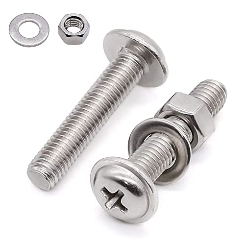 Juegos de tornillos y pernos  | Tornillos de máquina con cabeza de lavadora tipo pan M4-0.7 x 25 mm (50 juegos) con tuercas hexagonales M4-0.7 y arandelas planas, surtido de hardware en acero inoxidable 304 (18-8). Juegos de tornillos y pernos Juegos de tornillos y pernos