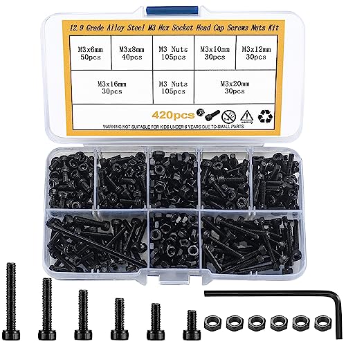 Juegos de tornillos y pernos  | Tornillos y Tuercas M3, Juego de 42 Pcs de Tornillos de Cabeza Hexagonal M3 con Tuercas, Kit de Tornillos y Tuercas M3 Negros, Juego de Tornillos Métricos para Máquinas para Impresoras 3D Industriales y Domésticas. Juegos de tornillos y pernos Juegos de tornillos y pernos